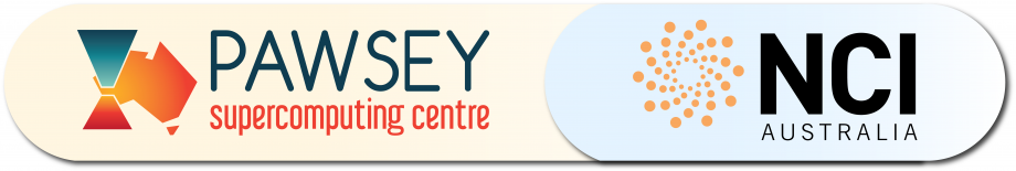 Logos for the Pawsey Supercomputing Centre and NCI Australia