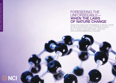 A model of a big spherical molecule made up of dozens of black balls.