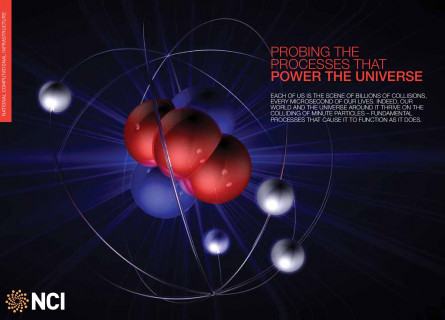 An atom of hydrogen with three neutrons and electrons on circular tracks around it.