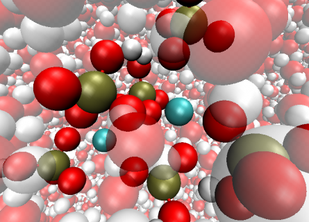 A theoretical model of a specific Calcium Phosphate cluster in water.