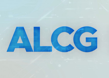 ALCG letters in blue on transparent computer background.