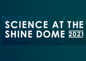 Logo of Science at the Shine Dome 2021, featuring the words overlaid on a faintly visible sketch map of Canberra.
