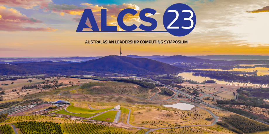 Canberra seen at sunset with parks, mountains and lakes visible. The ALCS23 logo is superimposed at the top of the image.