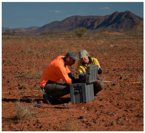 Scientists deploy AuScope-enabled geophysical Earth imaging instruments on Adnyamathanha Country as part of  the University of Adelaide-led Curnamona Cube geophysical Earth imaging program. Photo: Jarred Lloyd.