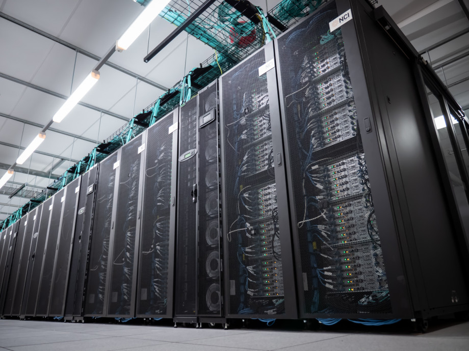 Racks of Gadi supercomputer.