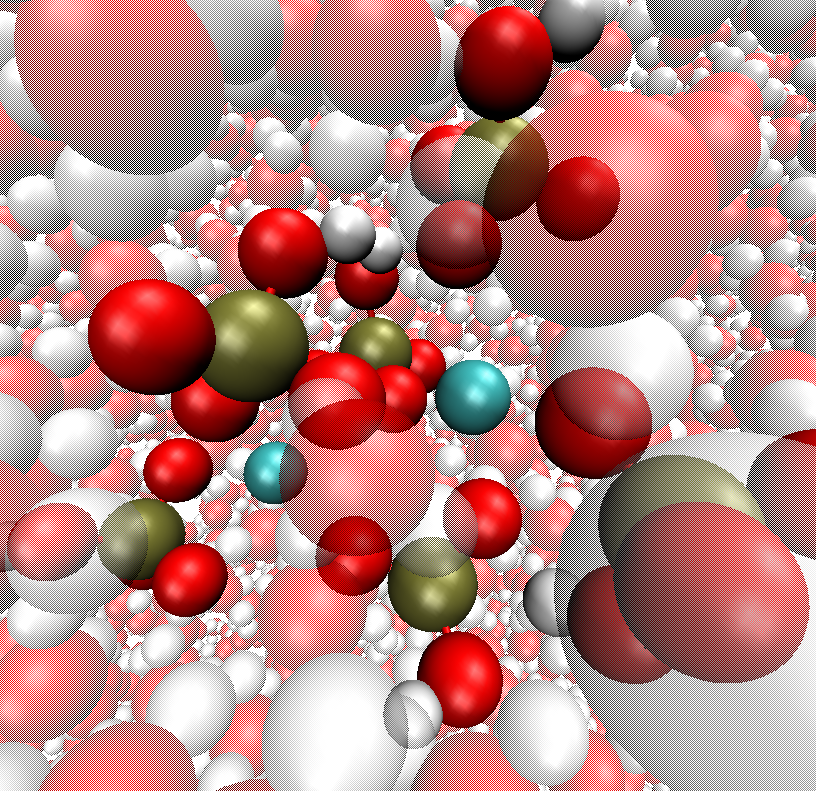 A theoretical model of a specific Calcium Phosphate cluster in water.