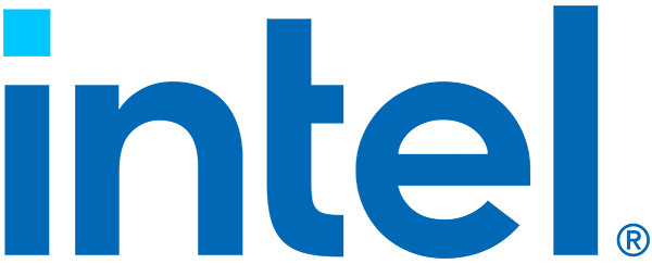 Blue lower case letters spell out the word 'intel', the dot on the i is a lighter shade of blue.