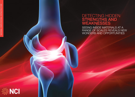 Artist's impression of a strong glow of red light at the knee joint.