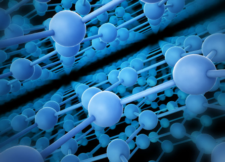 An illustration showing sheets of blue atoms connected together with rods.