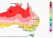 Map of the maximum Australian temperature medians for the October to December period.