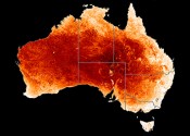 An image of Australia showing exposed surface soil in gradients of red.