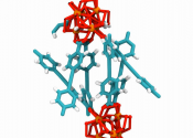 The atomic structure of a Metal Organic Framework, with interlaced atoms offering gaps, effectively creating the porous structure.