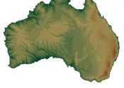 A model of the Australian continent  showing topography outlines.