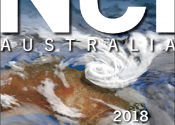 NCI Australia 2018-19 Annual Report cover with clouds over Australia as background image.