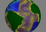 A still from NCI's virtual reality ocean visualisation, showing ocean currents in the Atlantic Ocean.