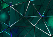 An abstract image in shades of green showing a long straight beams connected together to form a kind of crystal structure.