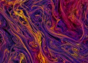 Swirls of purple, red and yellow showing turbulence from galaxy formation simulations.