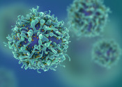 Artist's impression of cancer cells, drawn in blues and greens.