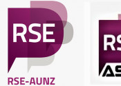 Two logos next to each other, both RSE logos with the letters in a big purple speech bubble. One has RSE-AUNZ and one has ASIA underneath the purple bubble.