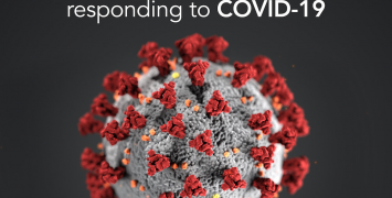 A red and grey stylised image of a coronavirus, with the words “How Australia’s national research infrastructure is responding to COVID-19” above it.
