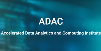 ADAC white text logo in front of blue background 