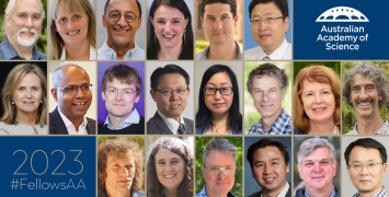 A collage of 20 faces of scientists, with the Australian Academy of Science logo and Fellows 2023 in the corners.